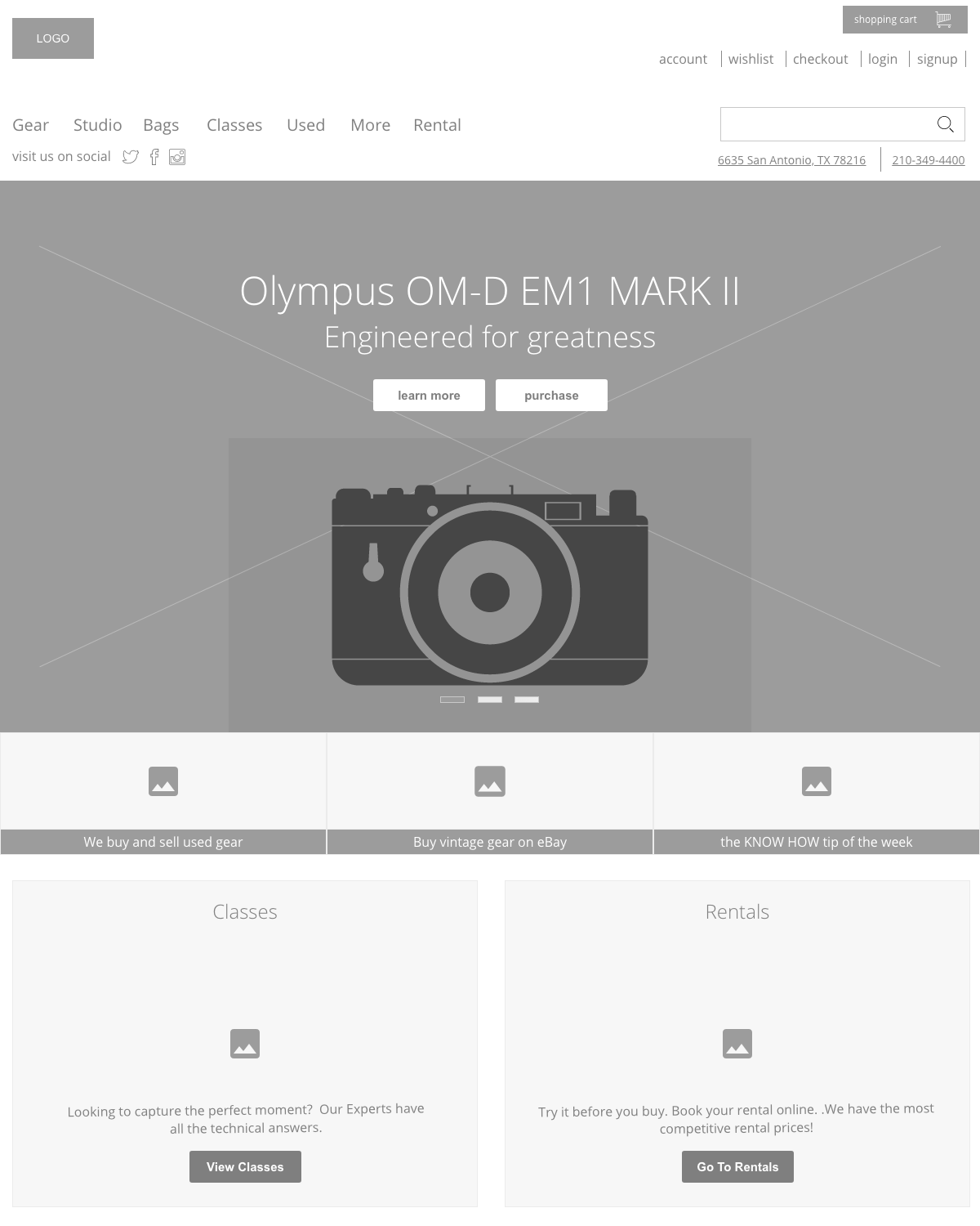 The Camera Exchange Home Page Wireframe