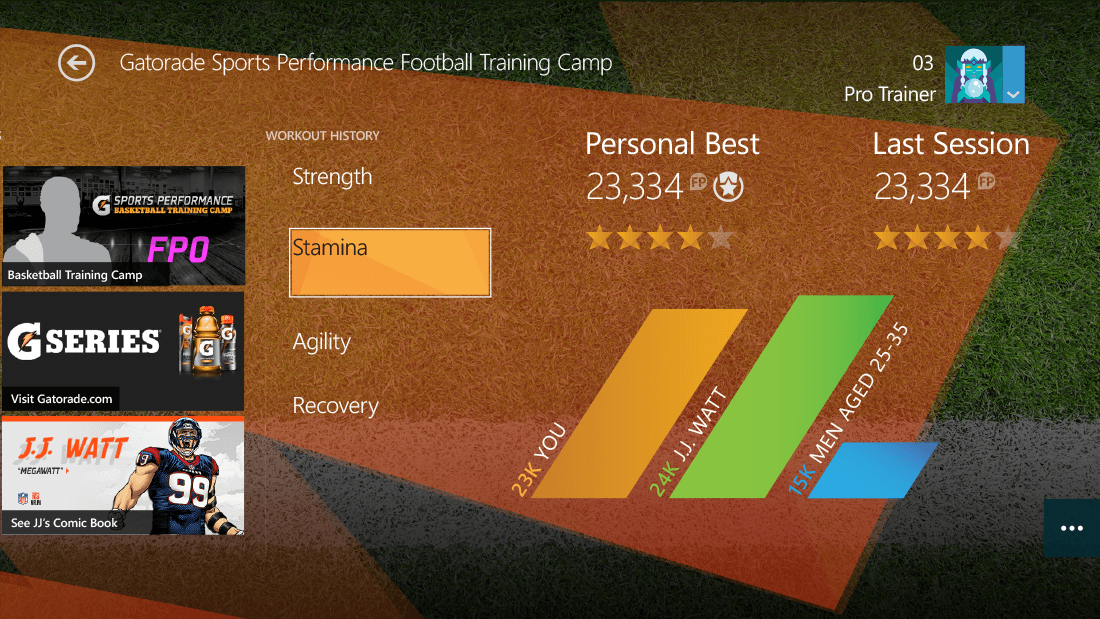 Xbox Fitness Gatorade JJ Watt Content Details Dash